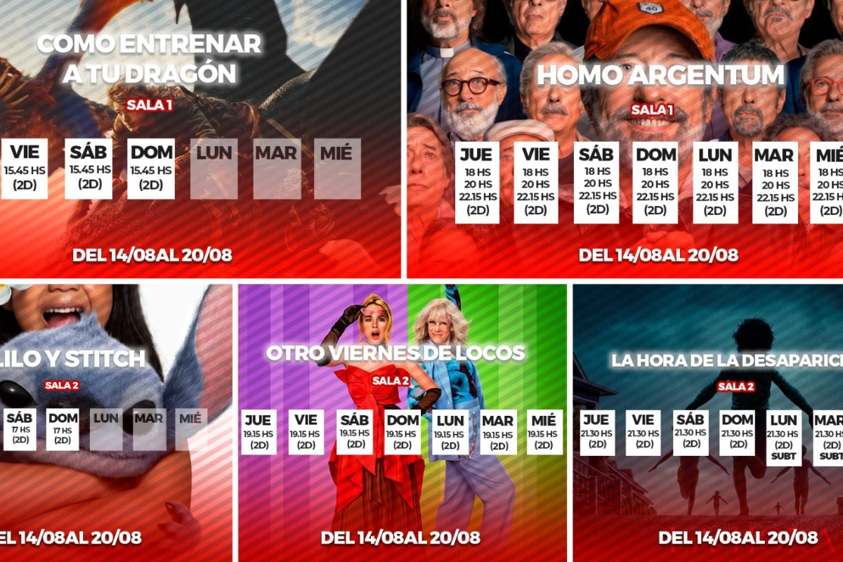 Cartelera semana del 14 al 20 de agosto
