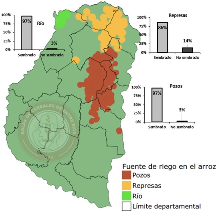 Bolsa de cereales: Avance de la siembra de arroz en la provincia de Entre R&iacute;os en funci&oacute;n de la fuente de riego