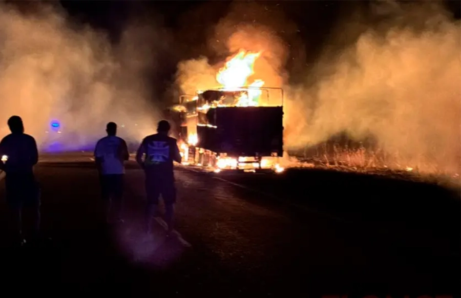 <i>"el camionero vio unos chispazos a la altura del motor, detuvo el rodado en la banquina y r&aacute;pidamente se incendi&oacute; por completo&rdquo;</i>